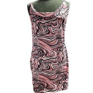 WEAREVER Womens Spaghetti Strap BodyCon Mini Dress Swirl Design Size XL